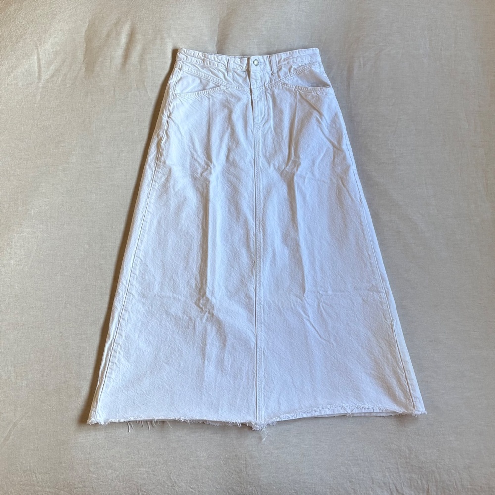Free People We The Free "Come As You Are" White Denim Maxi Skirt - Picture 3 of 13